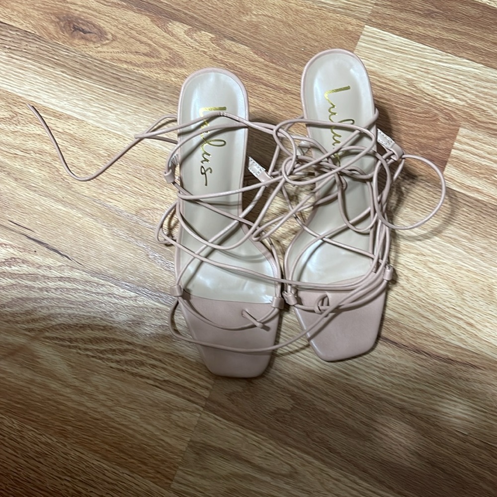 Lyllian Light Nude Square Toe Lace-Up Heel - Picture 2 of 4